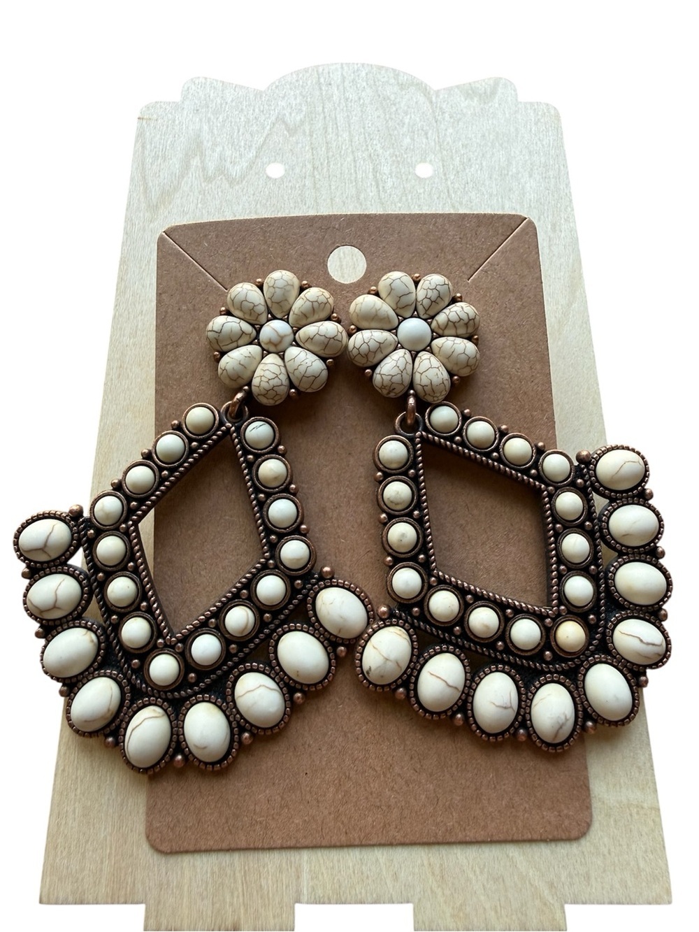 Boho Cream Stone Floral Drop Earrings